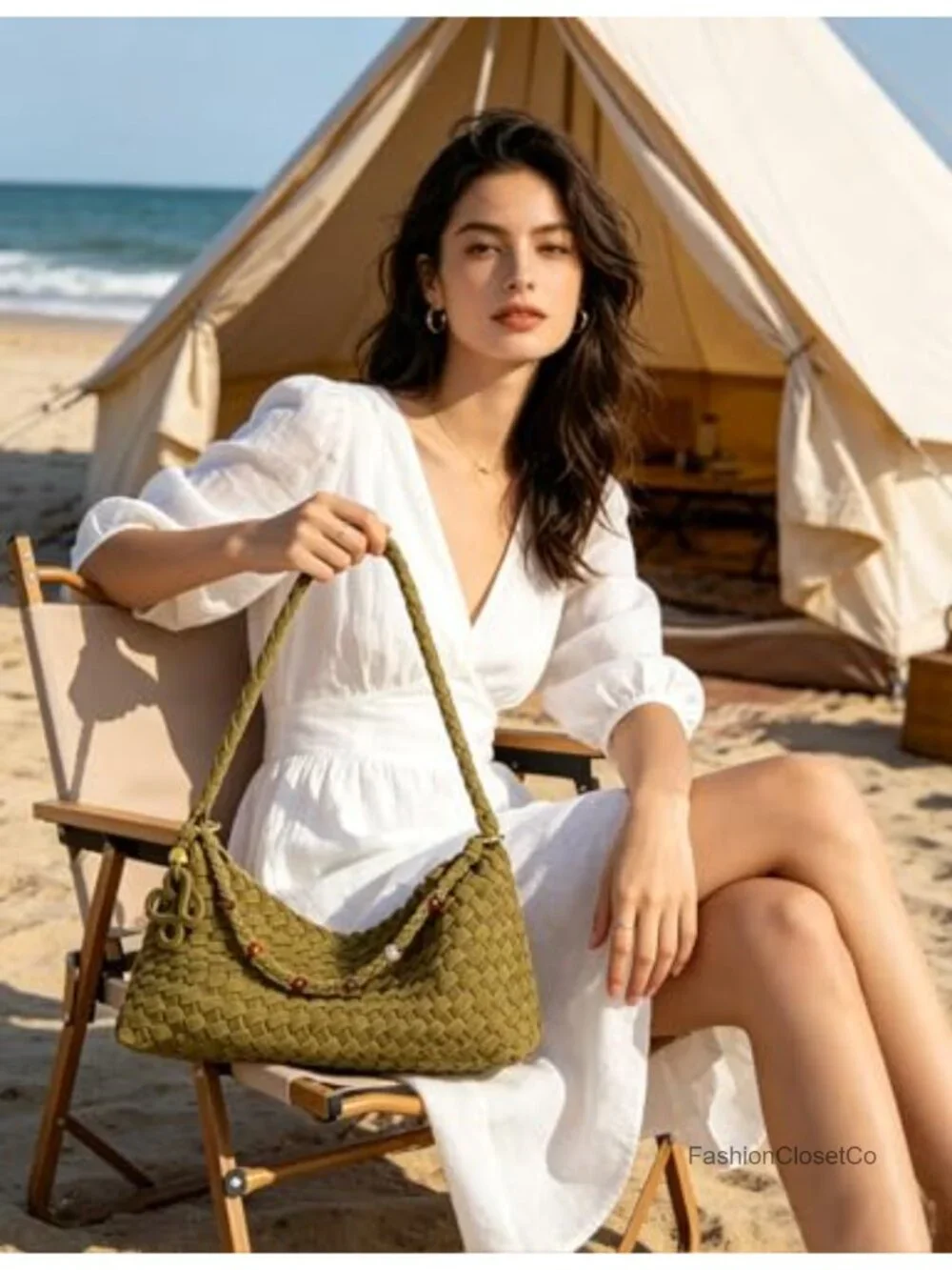 Suede Woven Hobo Shoulder Bag with Magnetic Closure